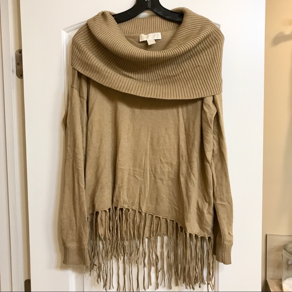 Fringe Cowl-neck Sweater
